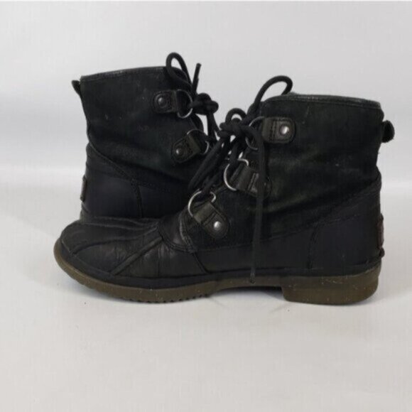 Ugg Cecile Leather Waterproof Ankle Boot Lace Up Black - Picture 7 of 14